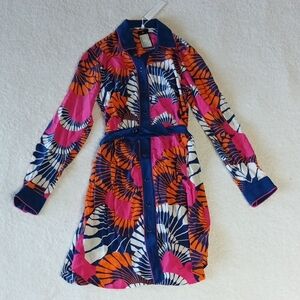 Trina Turk Vibrant Multicolor 100% Silk Long Sleeve Dress. Size 6. NWT